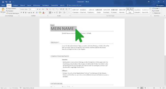 Lebenslauf in Word bearbeiten