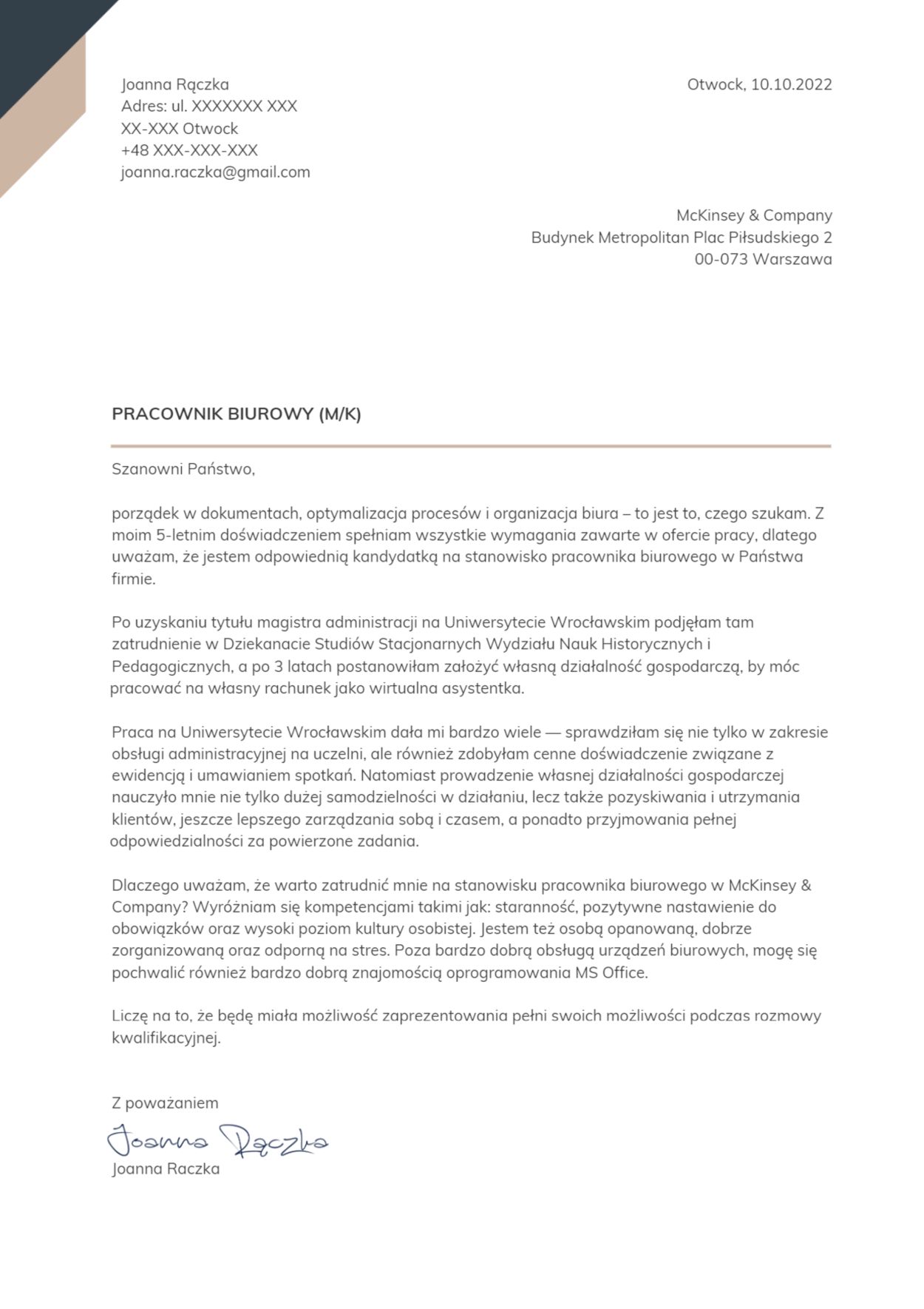 Wz r List Motywacyjny Pracownika Biurowego Pracownicy Biurowej 