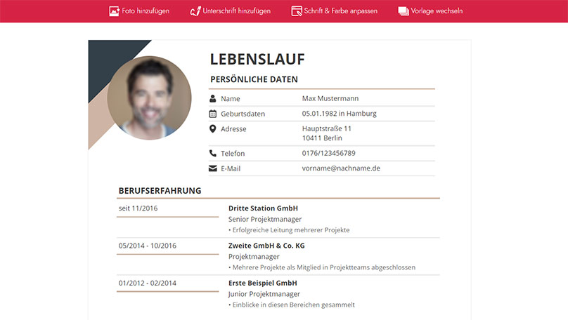 Screenshot des CVhero.com Editors
