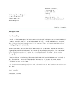 Cover letter example for Centered CV