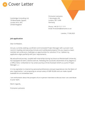 Cover letter example for Creative CV