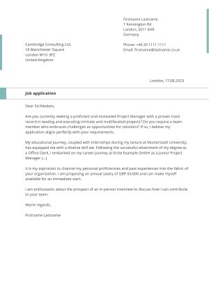 Cover letter example for CV turquoise