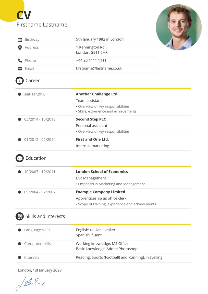 Example for CV modern and dynamic