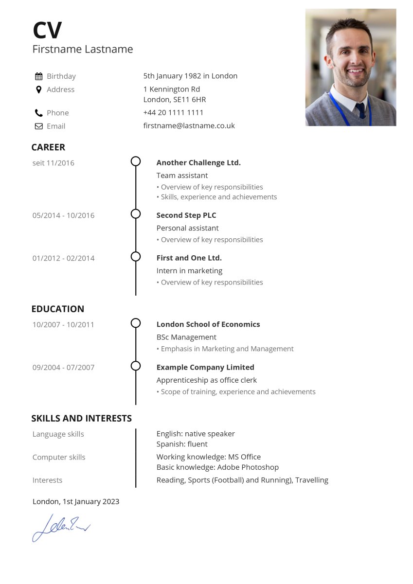 Example for CV with timeline