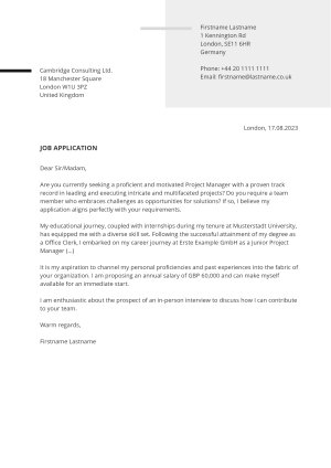 Cover letter example for CV 2023