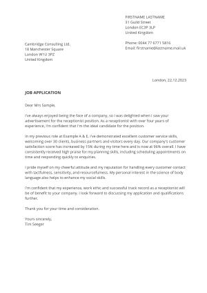 Cover letter example for CV 2024